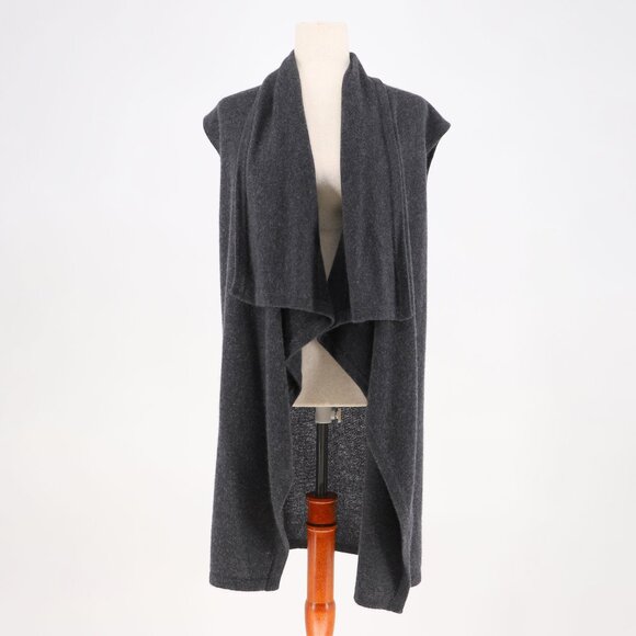 HALOGEN 100% Cashmere Waterfall Draped Sweater Cardigan Dark Gray Cap Sleeve OS - Picture 1 of 5